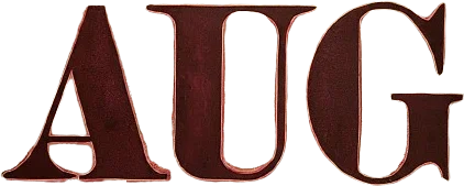 A drawing of the text "AUG", the standard start codon for the translation of a gene.