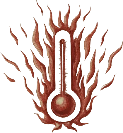 A drawing of a thermometer on fire.